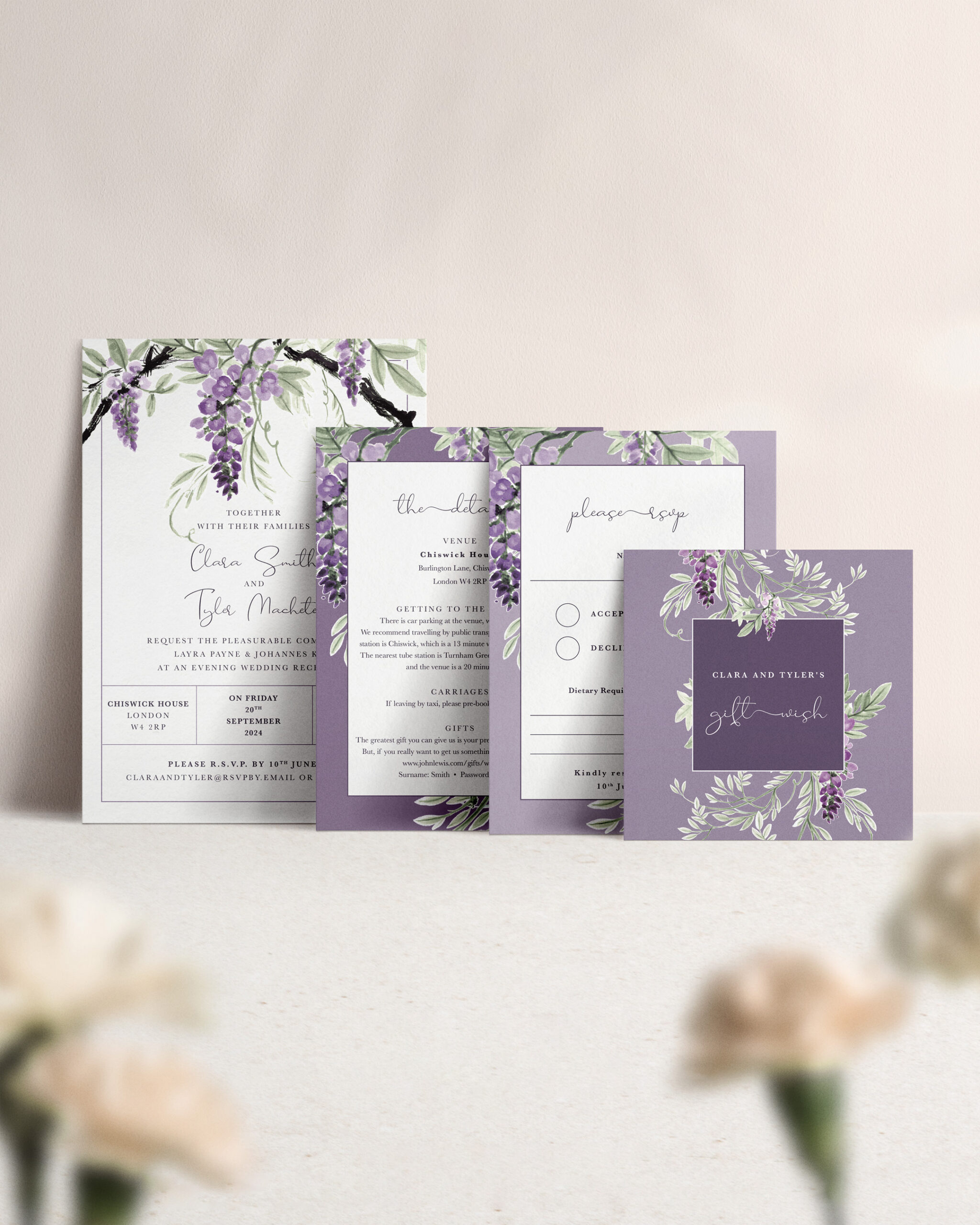 Wisteria Falls Wedding Invitation Suite - Lilac-Plum - Reception Suite