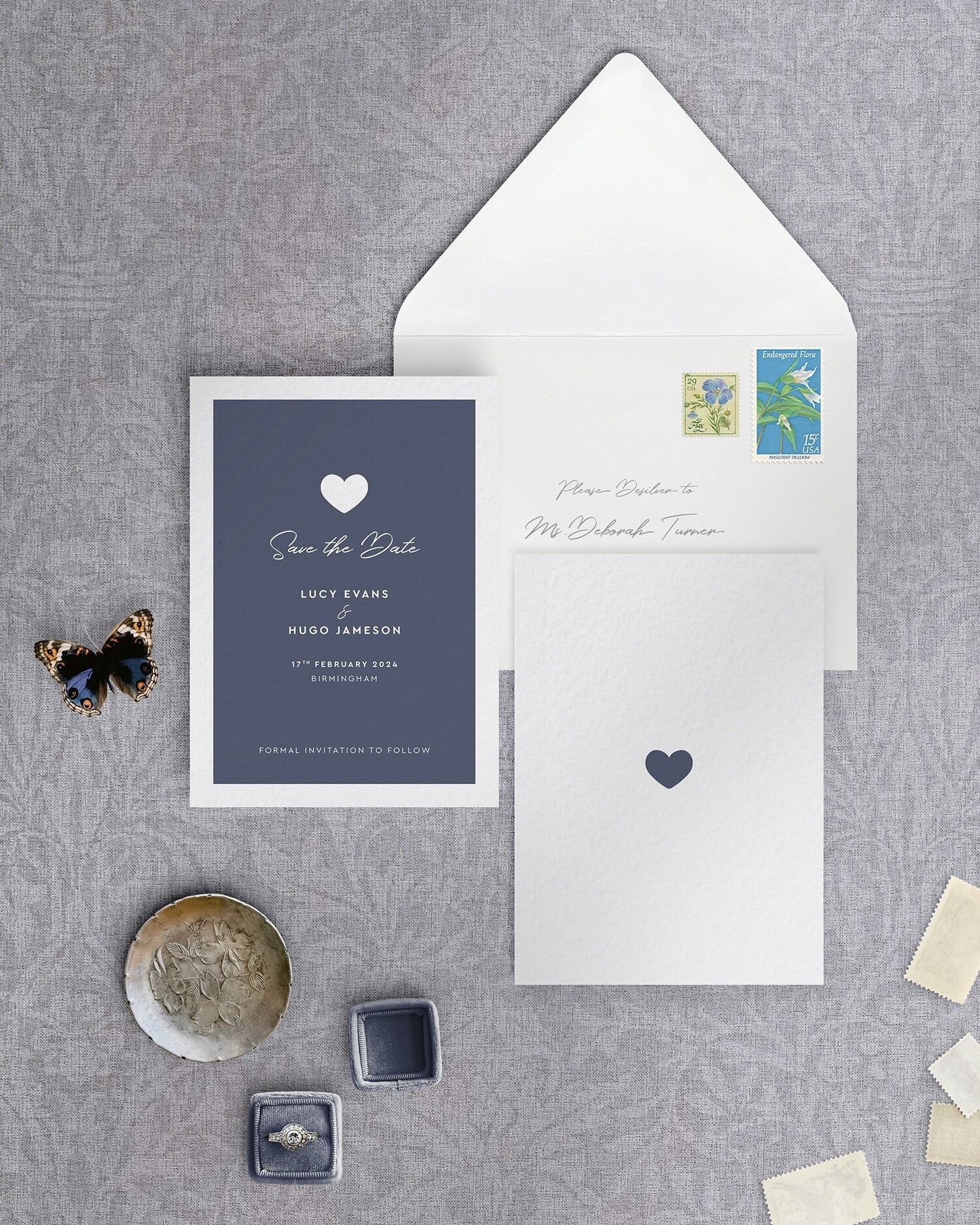 Modern Romance Blue Small Save the Date
