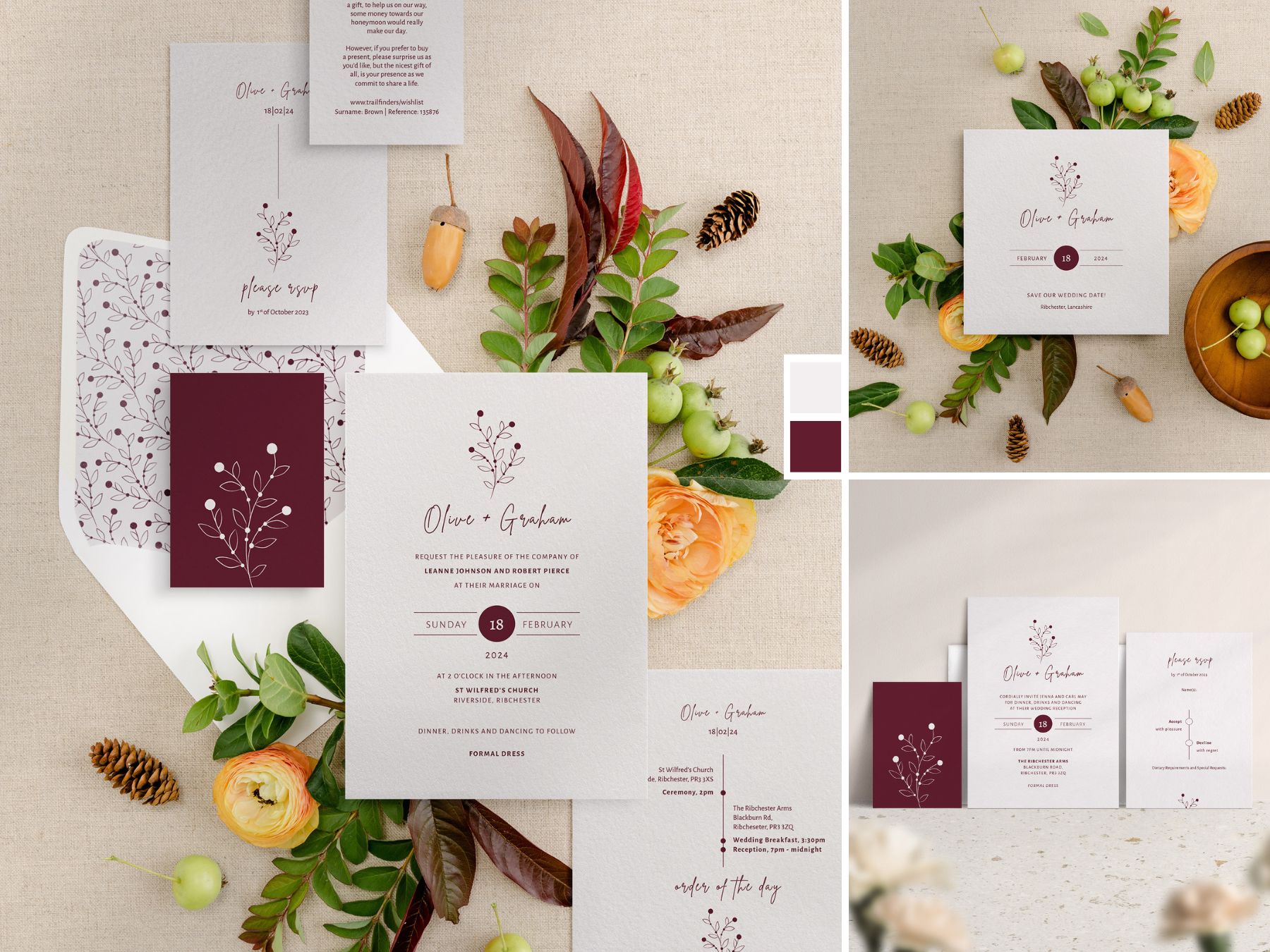 Berry Bloom in Autumn Wedding Stationery Collection