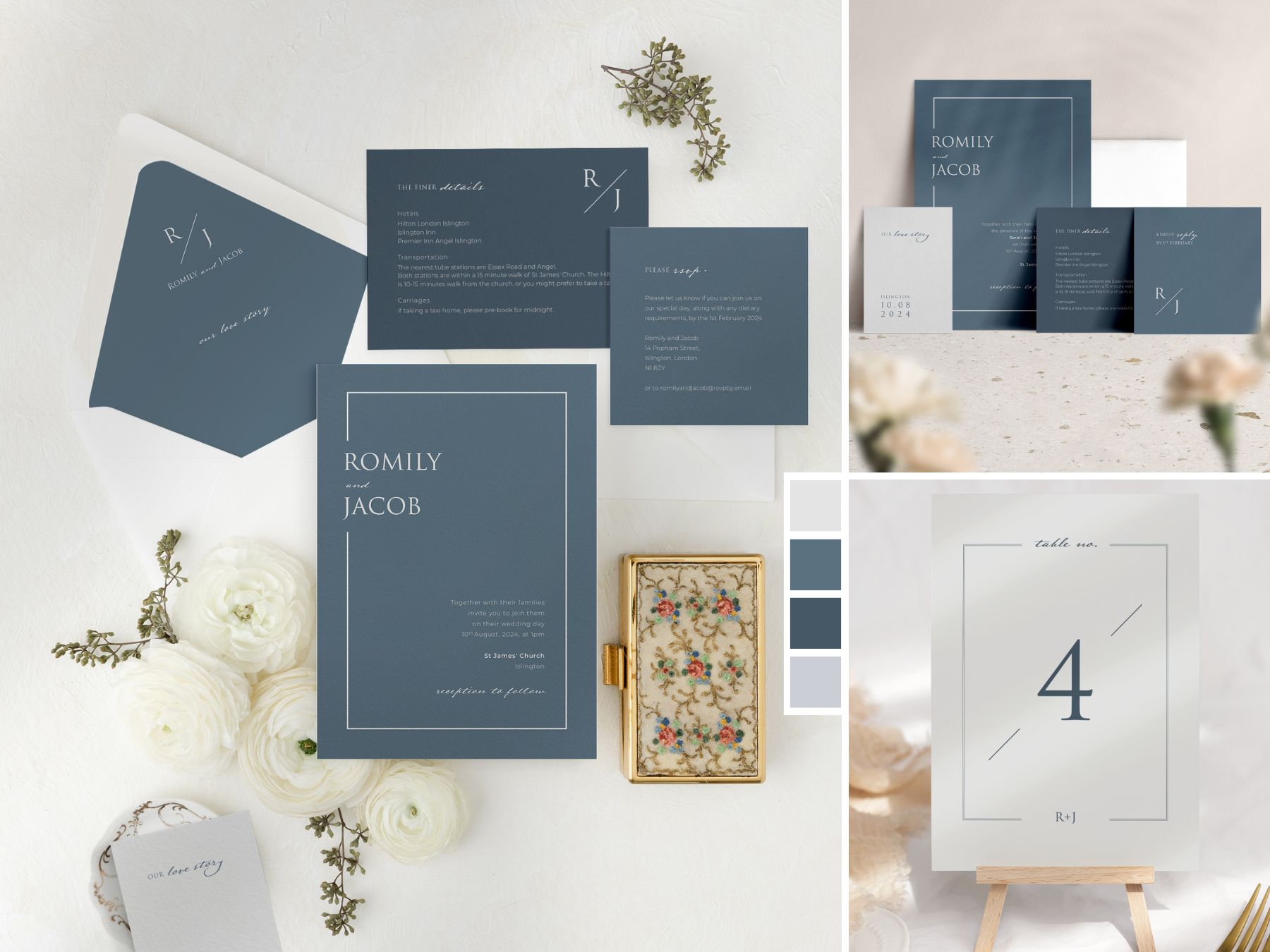 Love Story in Dusky Blue Wedding Stationery Collection