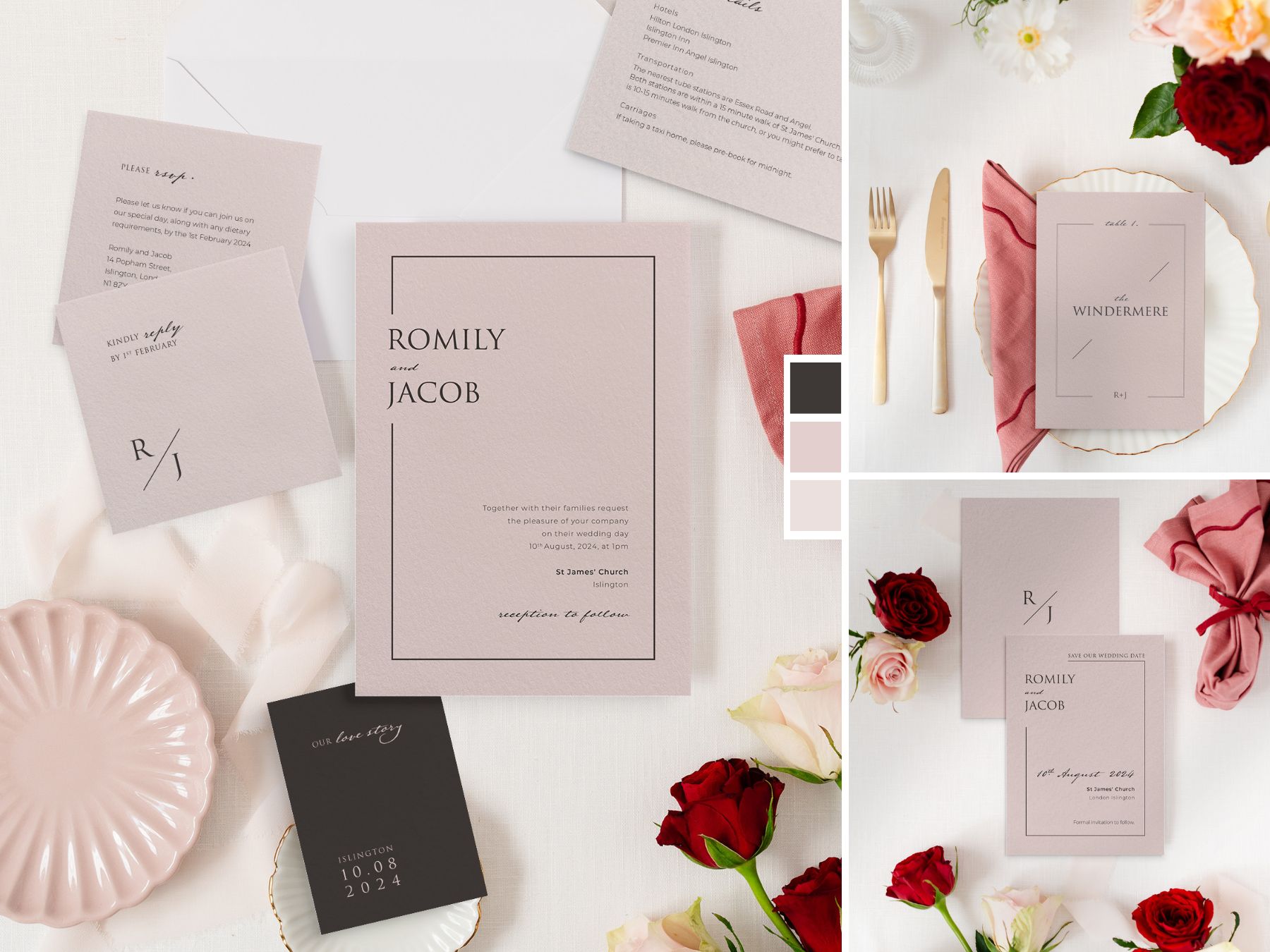 Love Story in Dusky Pink Wedding Stationery Collection