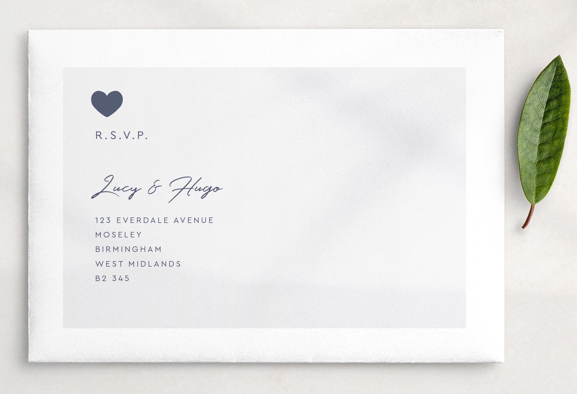 Modern Romance in Smart Blue Pre-Printed RSVP Envelope