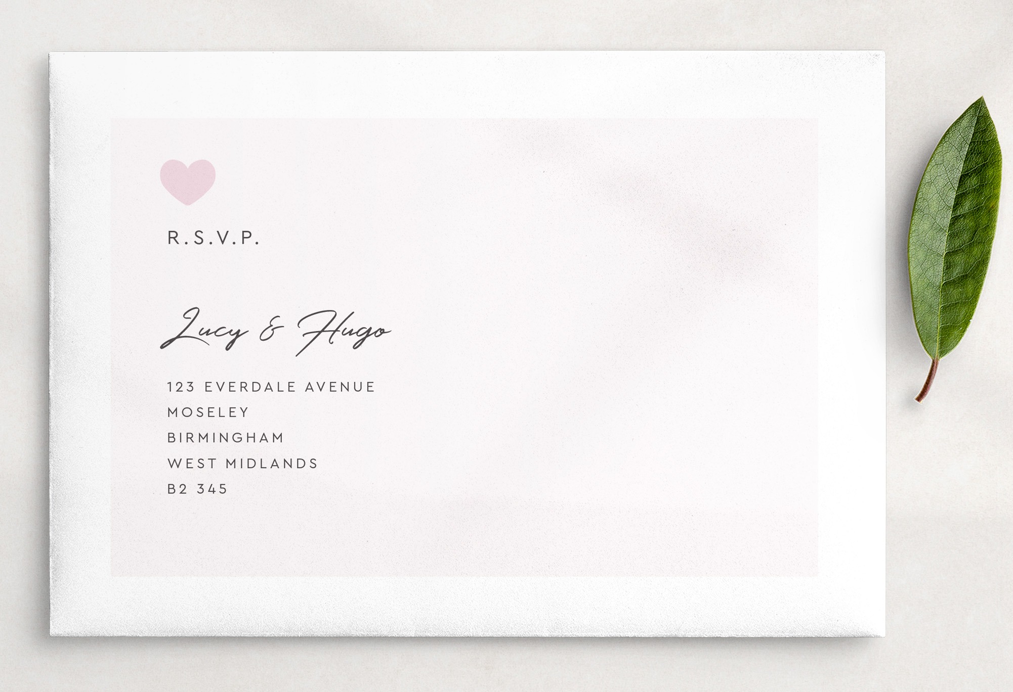 Modern Romance in Pretty in Pink Pre-Printed RSVP Envelope