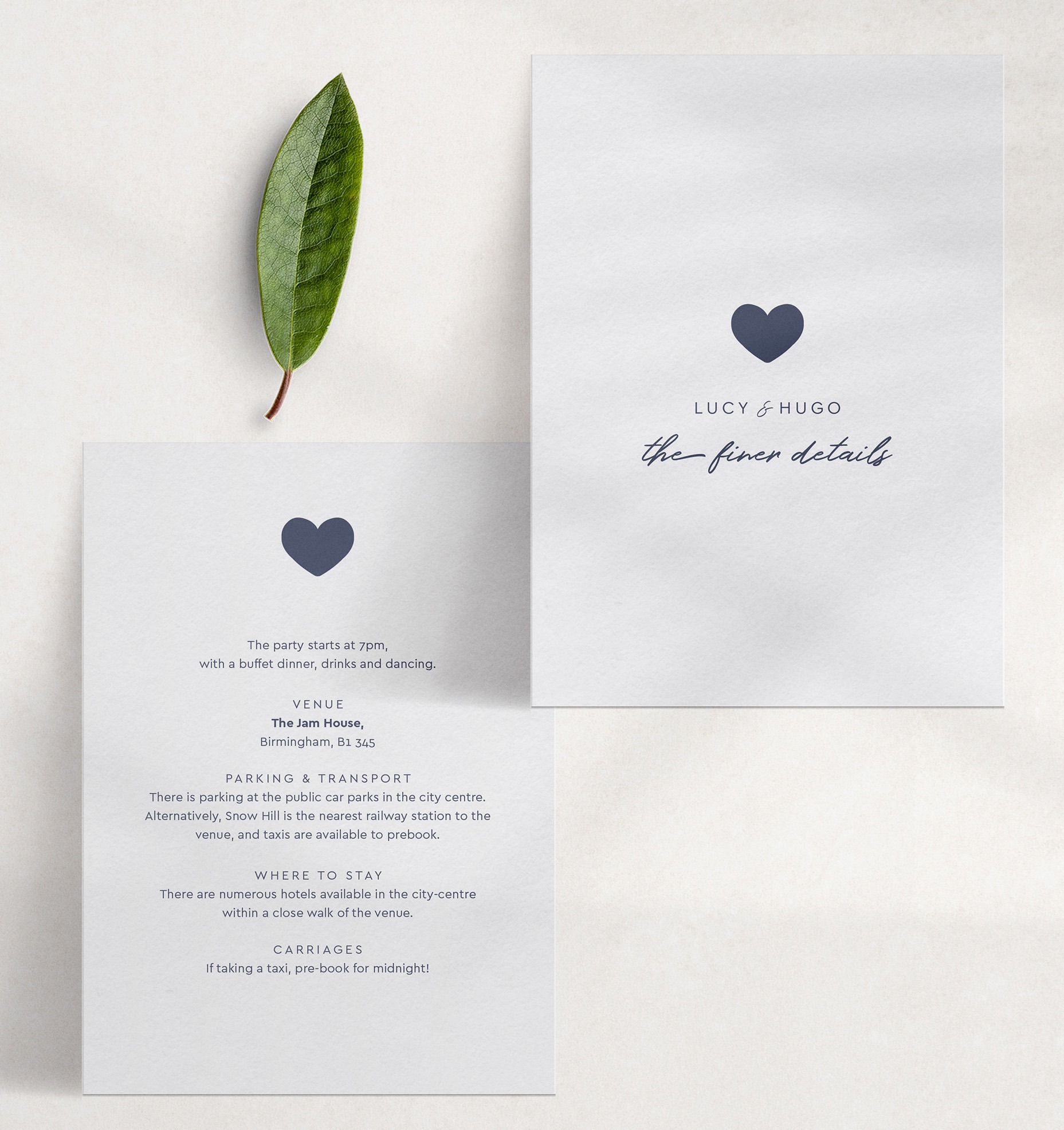 Modern Romance in Smart Blue - Wedding Info Card - Off-White Reverse