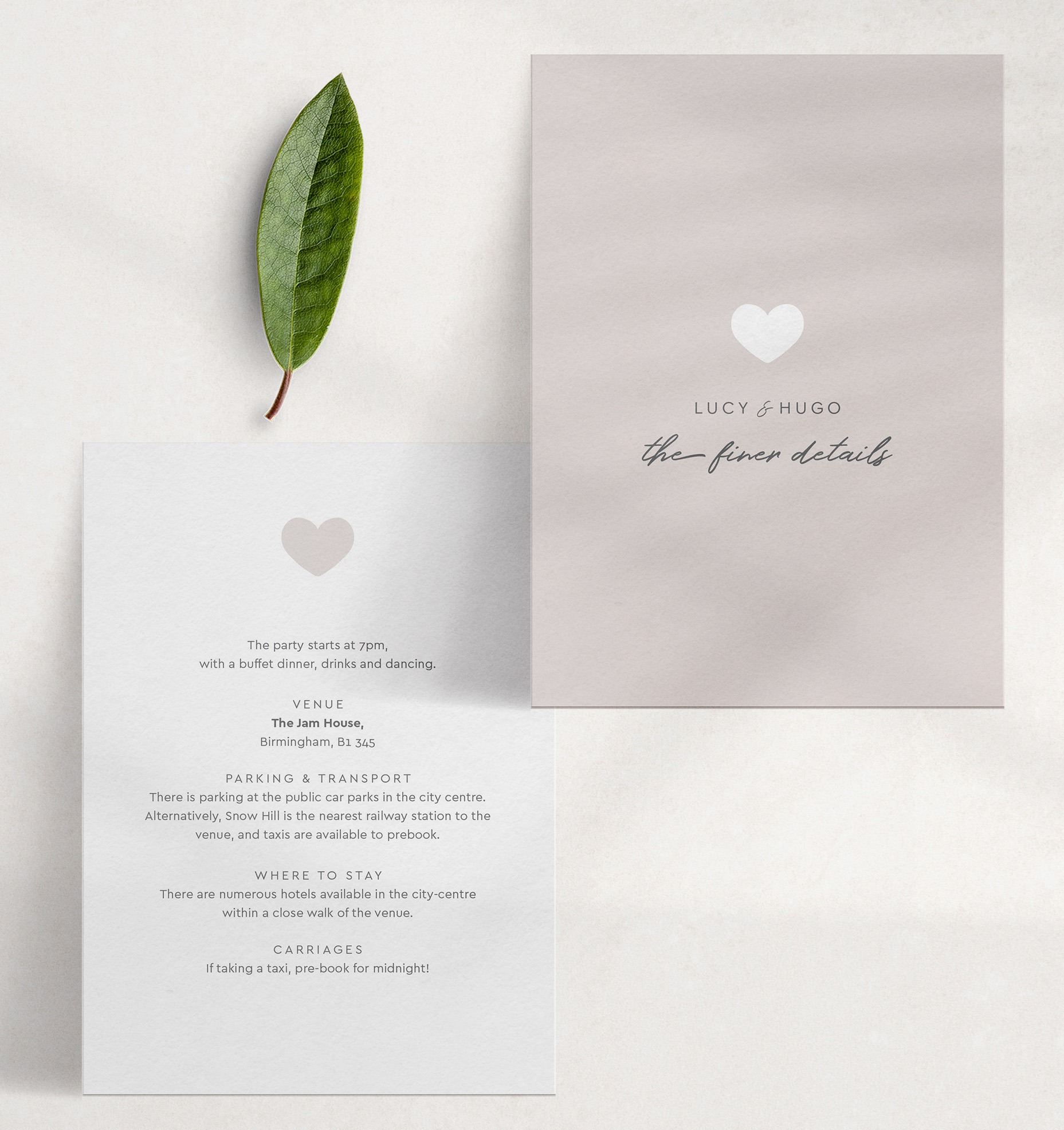 Modern Romance in Putty - Wedding Info Card - Putty Reverse
