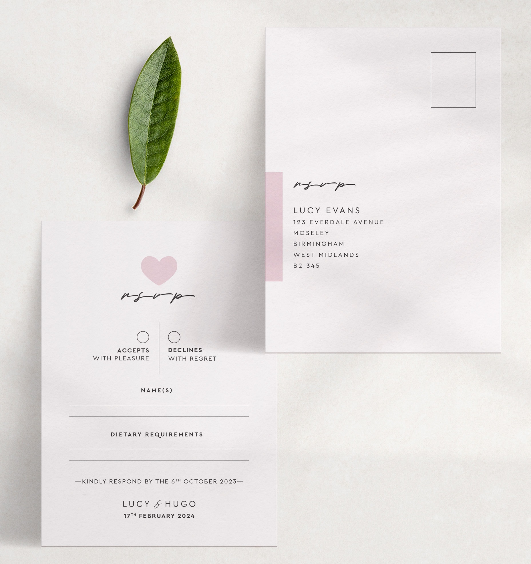 Modern Romance - Pretty in Pink - RSVP Postcard - Off-White Reverse