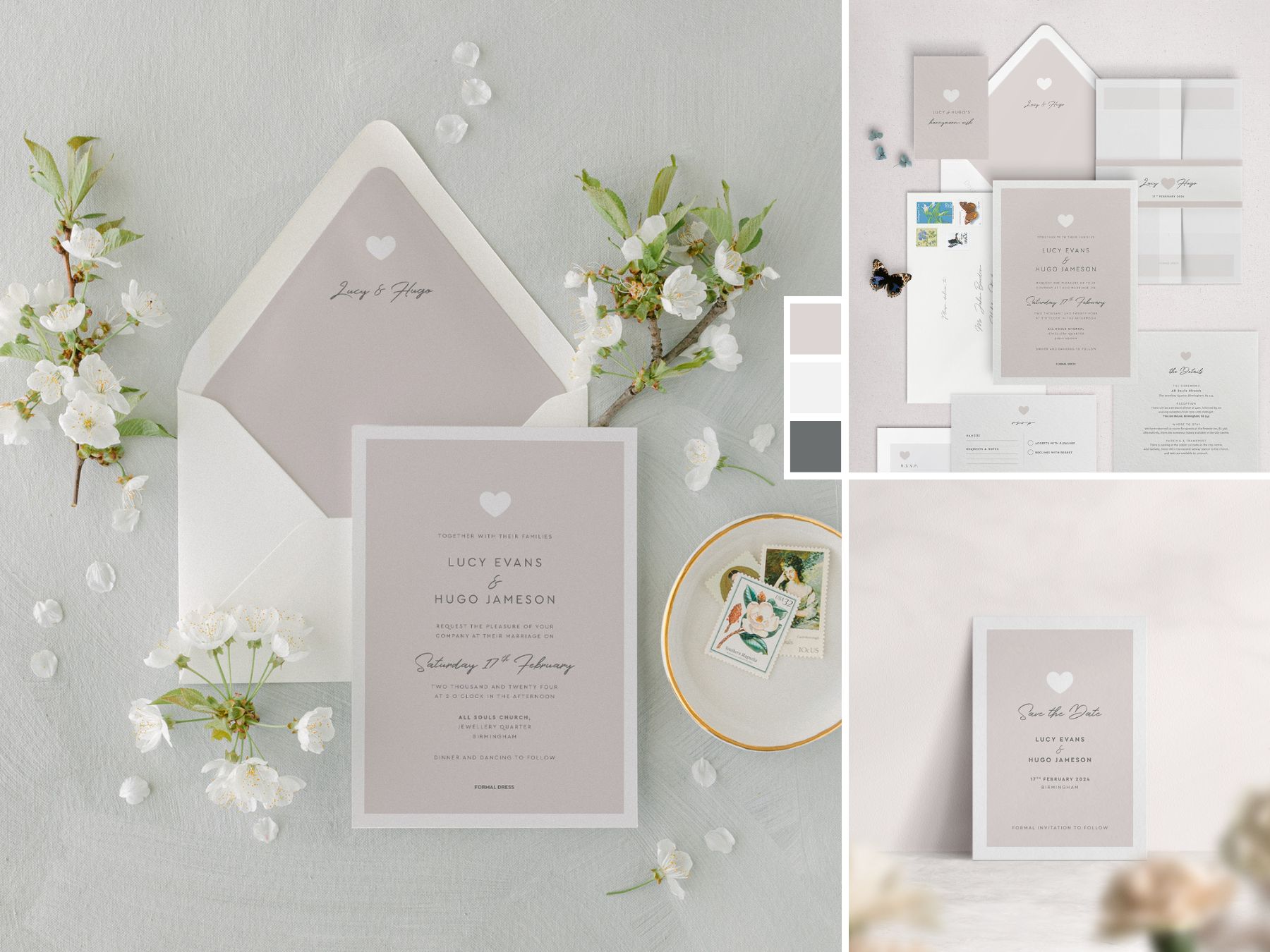 Modern Romance in Putty Wedding Stationery Collection
