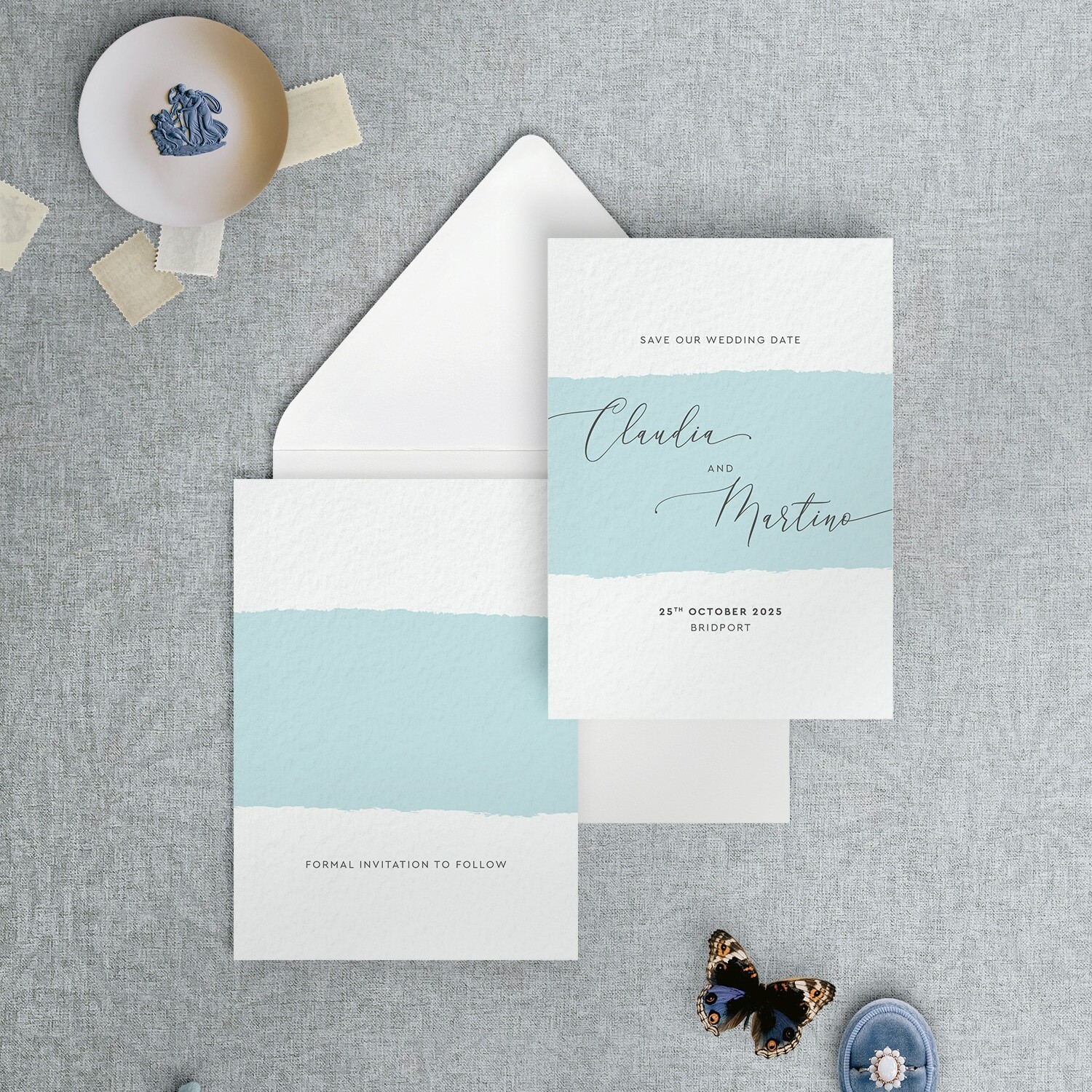 Simplicity Stripe in Aqua - Save the Date Card - A6