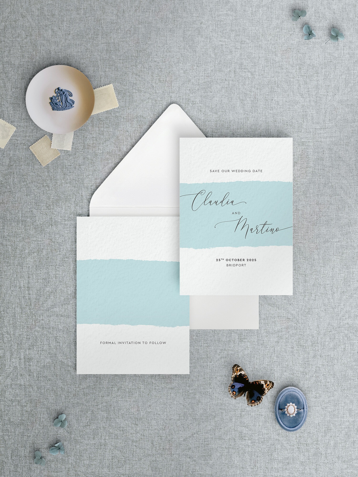 Simplicity Stripe in Aqua - Save the Date Card - A6