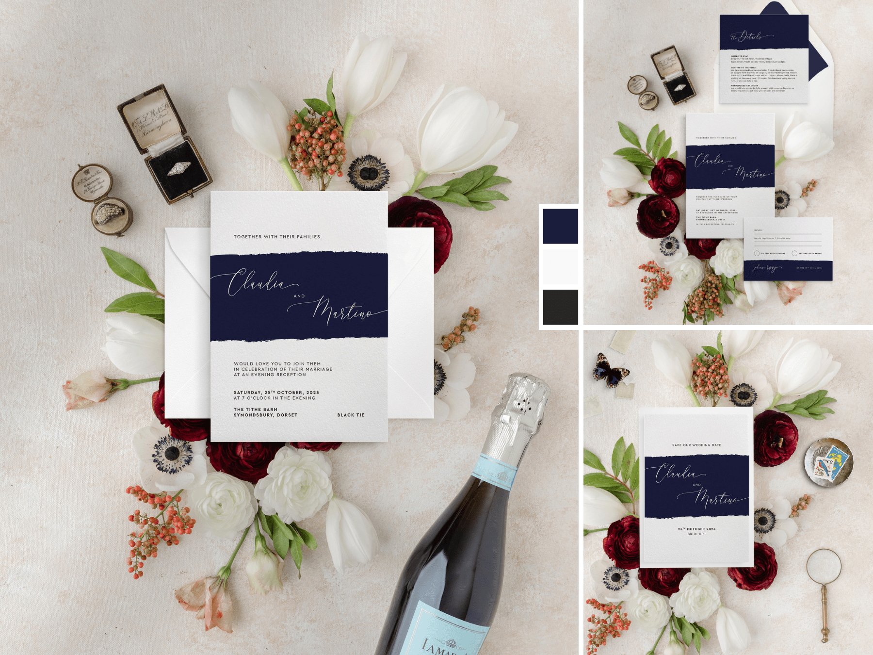 Simplicity Stripe in Midnight Dark Blue Wedding Stationery Collection