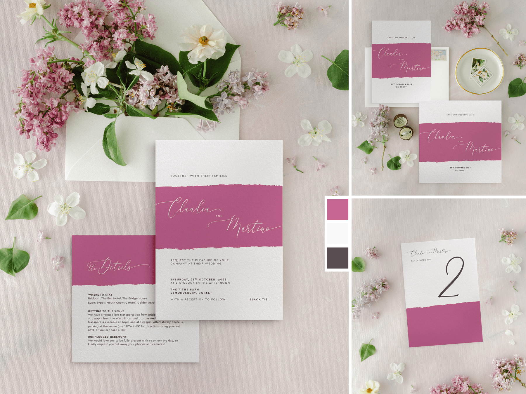 Simplicity Stripe in Raspberry Pink Wedding Stationery Collection