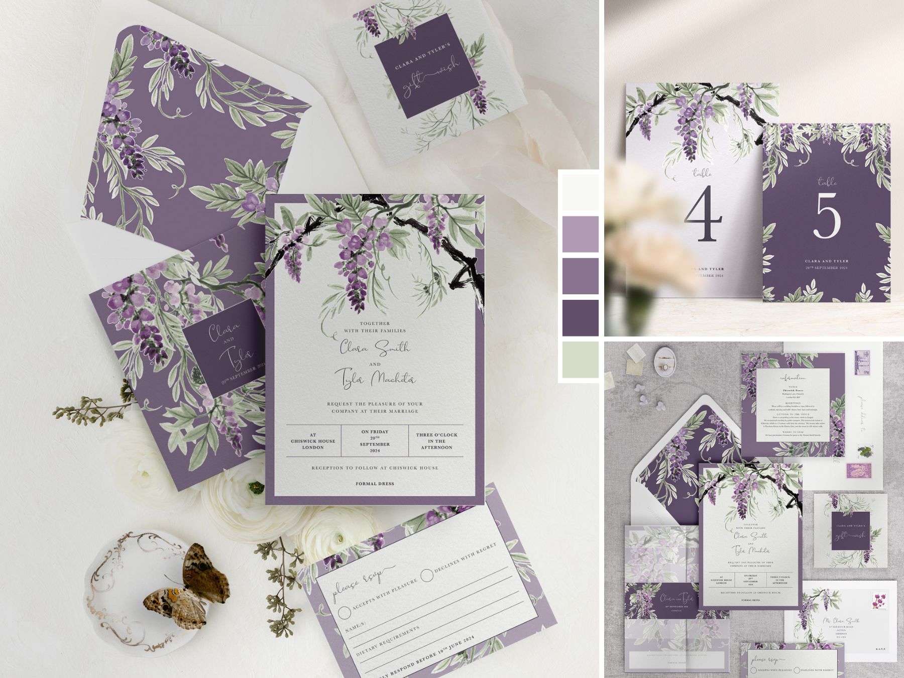 Wisteria Falls Lilac Plum Wedding Stationery Collection