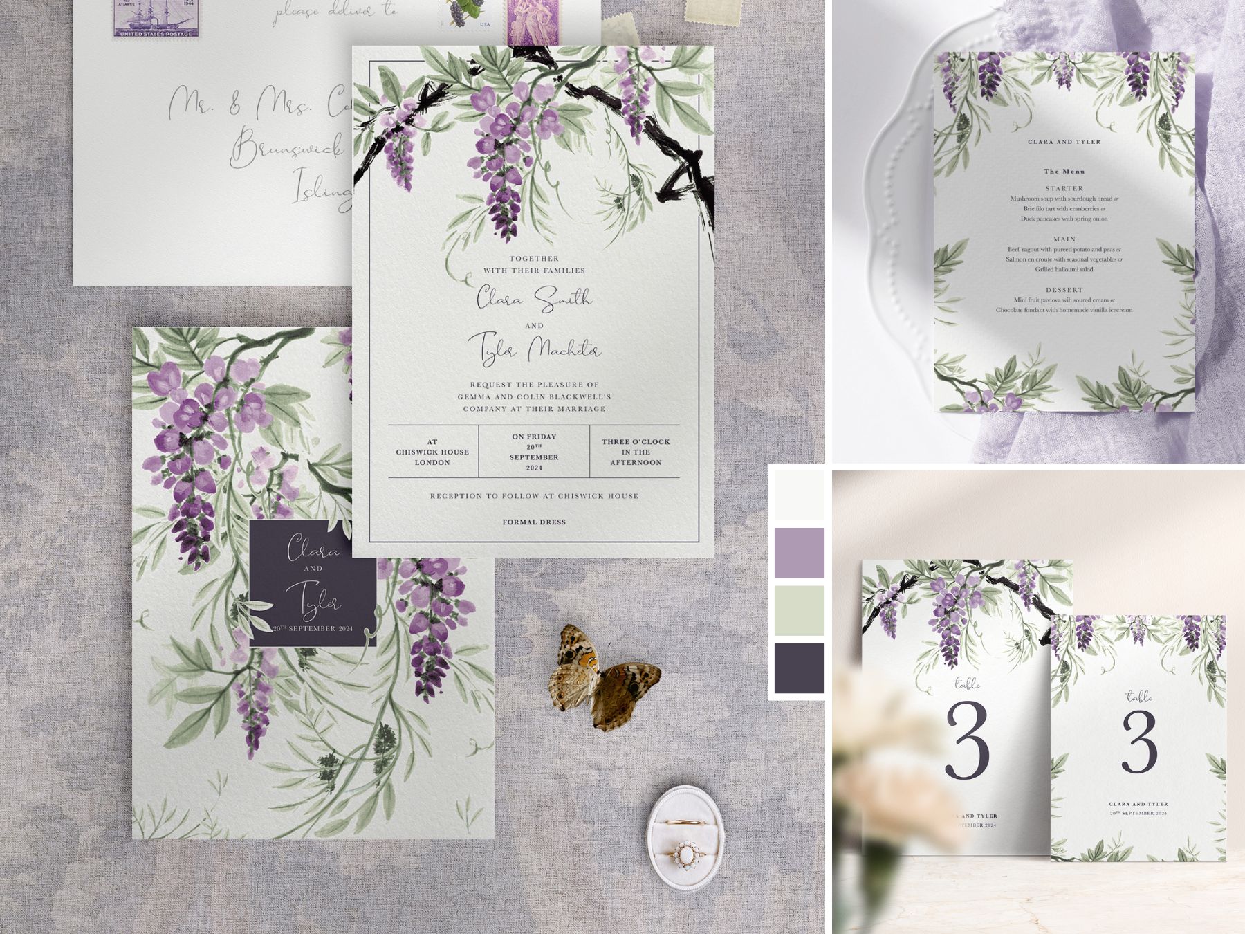 Wisteria Falls Morning Light Wedding Stationery Collection