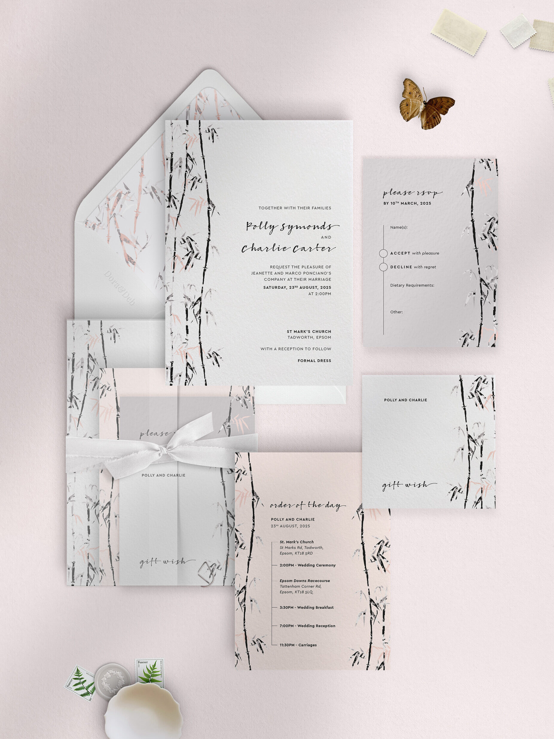 Bamboo - Meditative - Wedding Invitation Suite - Front